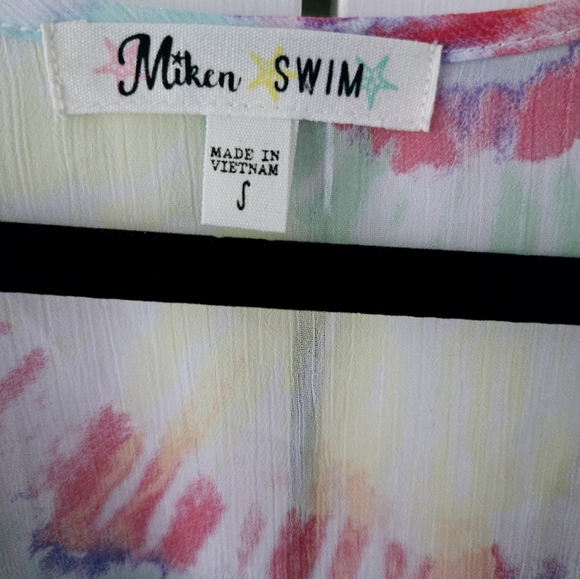 Miken Swim Tie Dye Lace Trim Tie Front Coverup Kimono - Picture 10 of 12